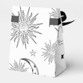 Zwart & Witte Whimsical Sun Hemellich Verjaardag Bedankdoosjes (Achterkant)