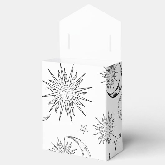 Zwart & Witte Whimsical Sun Hemellich Verjaardag Bedankdoosjes (Geopend)