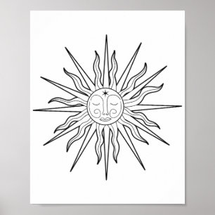 Zwart & Witte Whimsical Zon Hemel Astrologie Poster