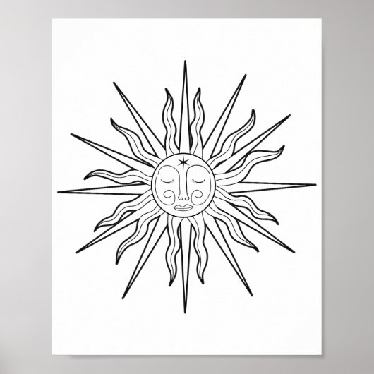 Zwart & Witte Whimsical Zon Hemel Astrologie Poster (Voorkant)