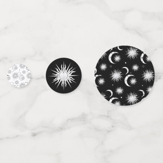 Zwart & Witte Whimsical Zon Hemelse Verjaardag Confetti (Voorkanten)