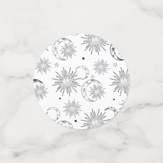 Zwart & Witte Whimsical Zon Hemelse Verjaardag Confetti (Kleine voorkant)