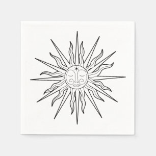 Zwart & Witte Whimsical Zon Hemelse Verjaardag Servet