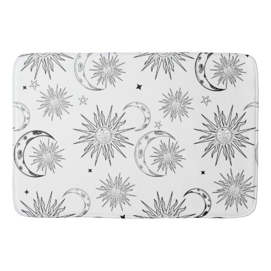 Zwart & Witte Whimsical Zon Maan & Sterren Badmat (Voorkant)
