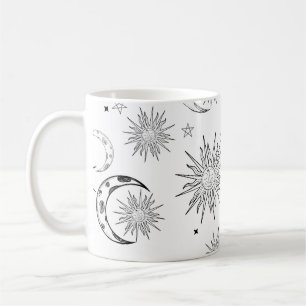 Zwart & Witte Whimsical Zon Maan & Sterren Koffiemok