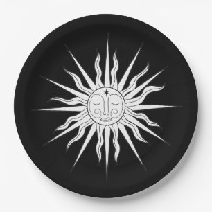 Zwart & Witte Whimsical Zon Verjaardag Papieren Bordje