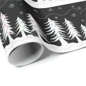 Zwart-witte whimwham kerstbomen cadeaupapier (Rol Hoek)
