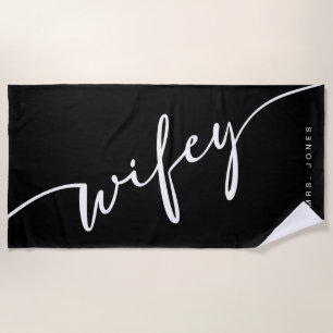 Zwart-witte Wifey-strandhanddoek, cadeau voor brui Strandlaken