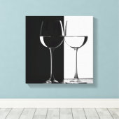 Zwart-witte wijnglazen Canvas Muurprint Afdruk (Insitu (Houten vloer))