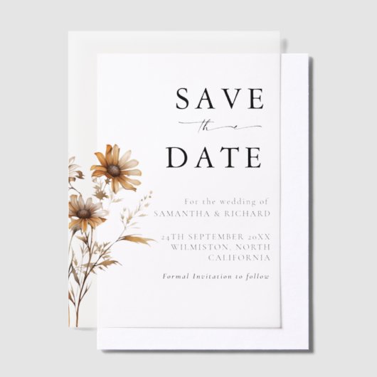 Zwart & Witte Wilde Bloem Bruiloft Save The Date Vellum Uitnodigingen (Offset)