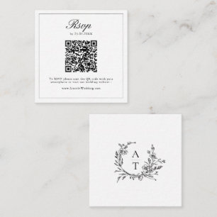 Zwart Witte Wilde Bloem Crest Trouw QR Code RSVP Informatiekaartje