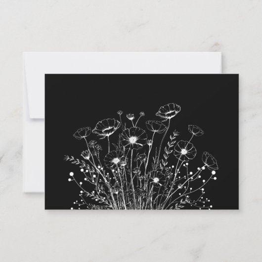 Zwart Witte Wilde Bloem Menu Selectie Bruiloft (Achterkant)