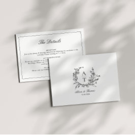 Zwart & Witte Wilde Bloem Monogram Details Kaart