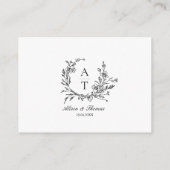 Zwart & Witte Wilde Bloem Monogram Detailskaart Informatiekaartje (Achterkant)