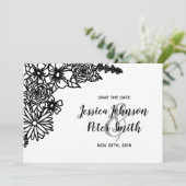 Zwart-witte wilde bloem save the date kaart (Staand voorkant)