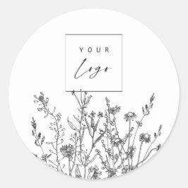Zwart-witte wilde bloemen op maat logo ronde sticker