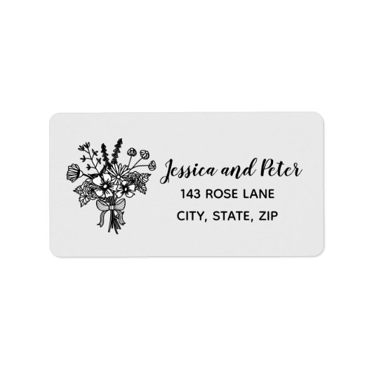 Zwart-Witte Wilde Bloemen Retourlabel Etiket (Voorkant)