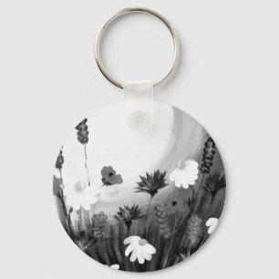 Zwart-witte wilde bloemen sleutelhanger