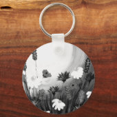 Zwart-witte wilde bloemen sleutelhanger (Voorkant)
