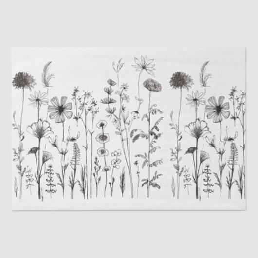 Zwart-witte wilde bloemen voor ontkoppeling of cad tissuepapier (Voorkant)