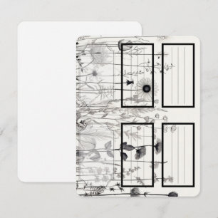 Zwart-witte wilde bloemenA Etiketten, Eisen, Label Notitiekaartje