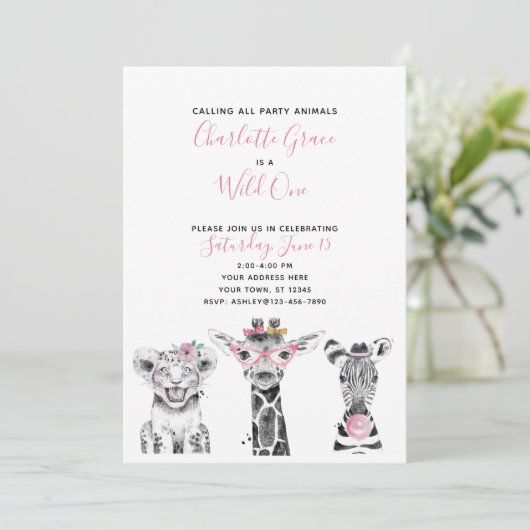 Zwart Witte Wilde Eén Meisje Verjaardagsfeestje Kaart (Staand voorkant)