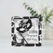 Zwart Witte Wilde Maskerade Bal Feest Kaart (Staand voorkant)