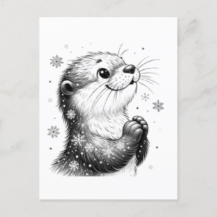 Zwart-witte winter otter briefkaart
