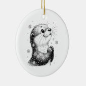 Zwart-witte winter otter keramisch ornament (Rechts)
