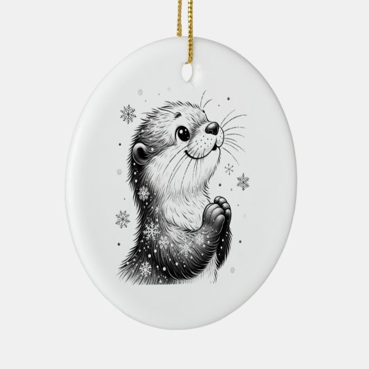 Zwart-witte winter otter keramisch ornament (Rechts)