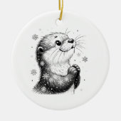 Zwart-witte winter otter keramisch ornament (Voorkant)