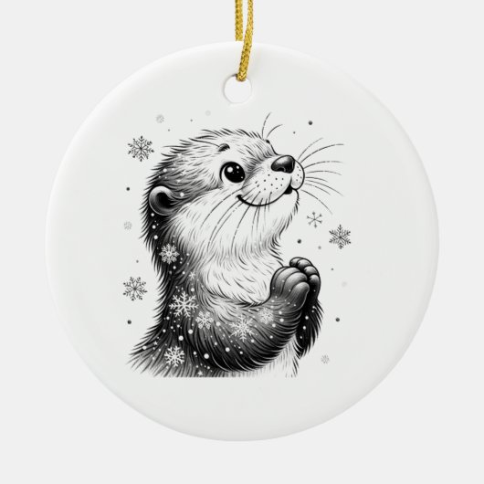 Zwart-witte winter otter keramisch ornament (Voorkant)
