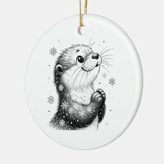 Zwart-witte winter otter keramisch ornament (Links)