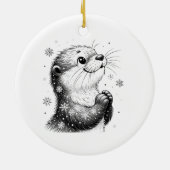 Zwart-witte winter otter keramisch ornament (Achterkant)