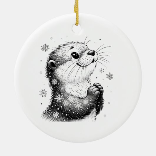 Zwart-witte winter otter keramisch ornament (Achterkant)