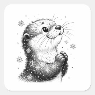 Zwart-witte winter otter vierkante sticker