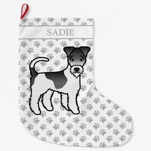 Zwart-Witte Wire Fox Terrier Mooie Hond & Naam Grote Kerstsok (Voorkant)