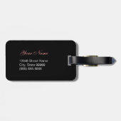 Zwart-witte witte rode zwarte roze Floral met naam Bagagelabel (Achterkant horizontaal)