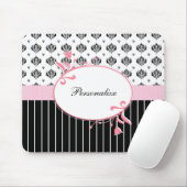 Zwart-witte witte rode zwarte roze Floral met naam Muismat (Met muis)