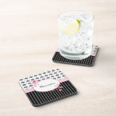 Zwart-witte witte rode zwarte roze Floral met naam Onderzetter (Rechterzijde)