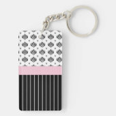 Zwart-witte witte rode zwarte roze Floral met naam Sleutelhanger (achterkant)