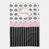 Zwart-witte witte rode zwarte roze Floral met naam Theedoek (Verticaal)