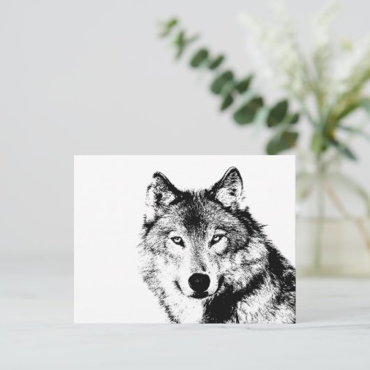 Zwart-witte wolf briefkaart (Staand voorkant)
