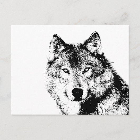 Zwart-witte wolf briefkaart (Voorkant)
