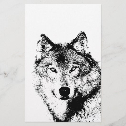Zwart & Witte Wolf Briefpapier (Voorkant)
