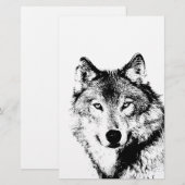 Zwart & Witte Wolf Briefpapier (Voorkant / Achterkant)
