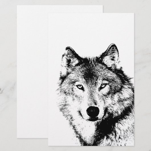 Zwart & Witte Wolf Briefpapier (Voorkant / Achterkant)