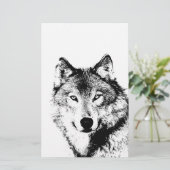 Zwart & Witte Wolf Briefpapier (Staand voorkant)