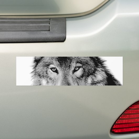 Zwart-witte wolf bumpersticker (Op auto)