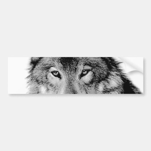 Zwart-witte wolf bumpersticker (Voorkant)
